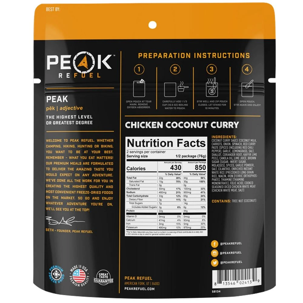Peak Refuel Chicken Coconut Curry Pouch 2 Peak Refuel Chicken Coconut Curry Pouch - Image 2